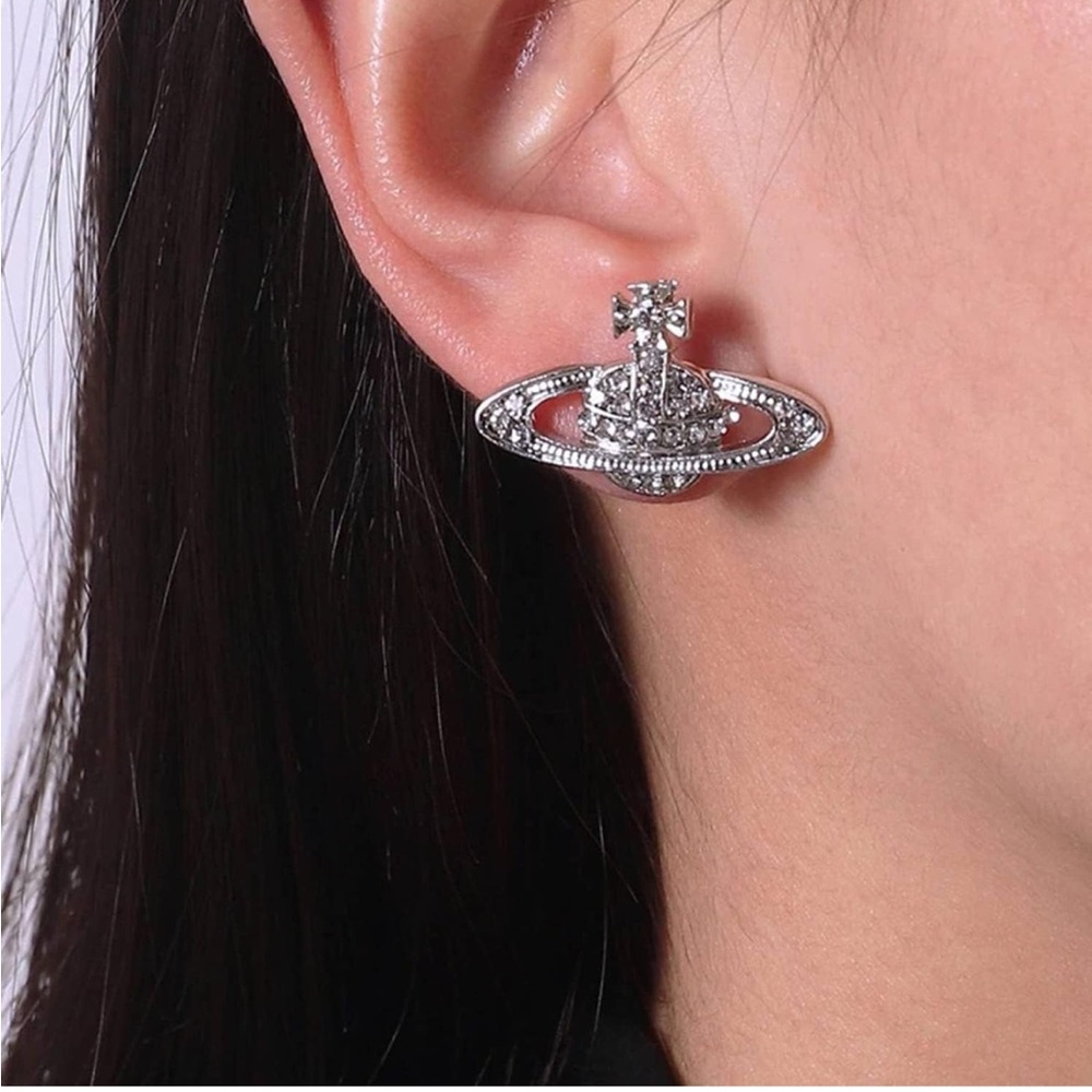 NEW Rhinestone Orb Silver Stud Earrings